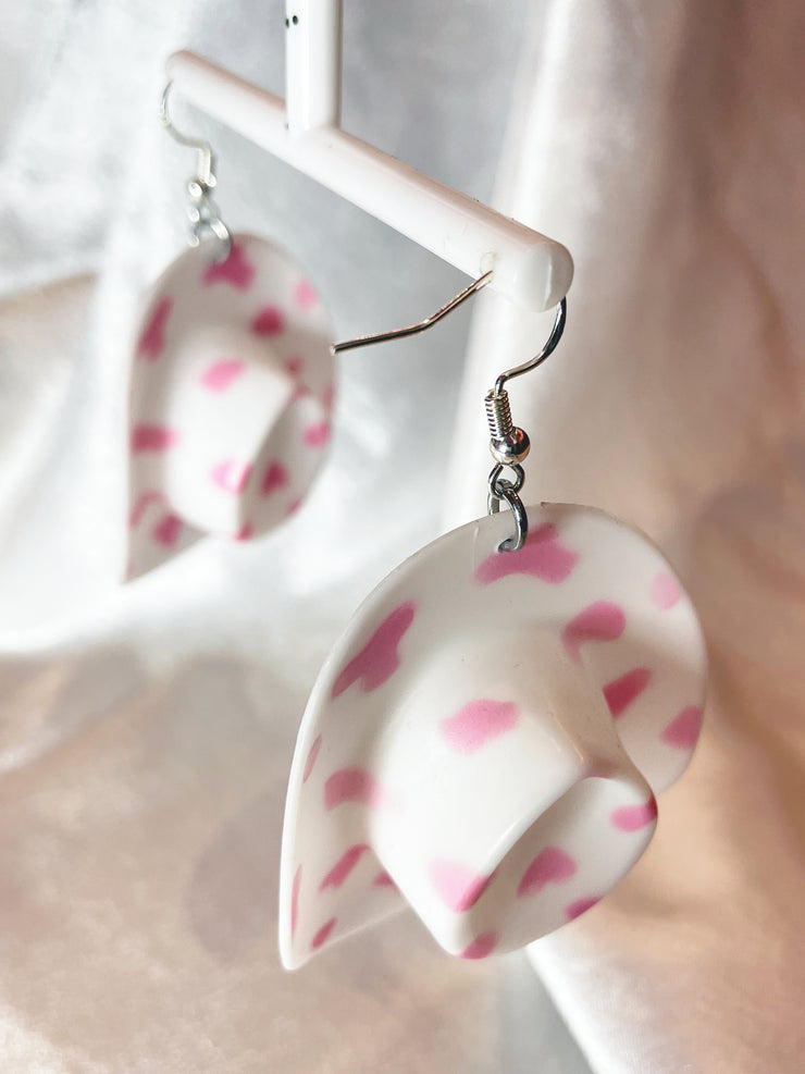 Cowboy Hat Earrings- Pink Cow Print