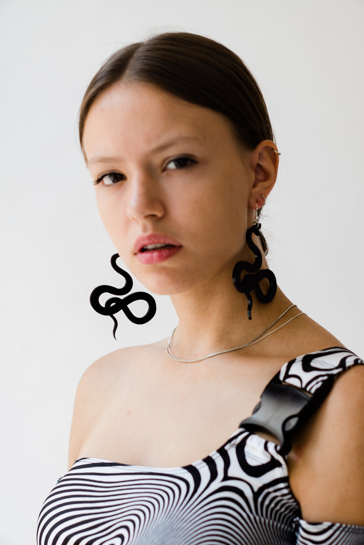 Black snake oversized statement earrings in an alternative style