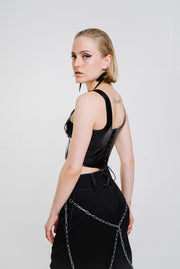 "Danielle" vinyl top with crossed straps and an alternative style from the back